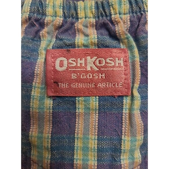Osh Kosh B’Gosh Vintage Vestbak Pink Purple Plaid Overalls Bubble 4T Romper Deni - Picture 2 of 11